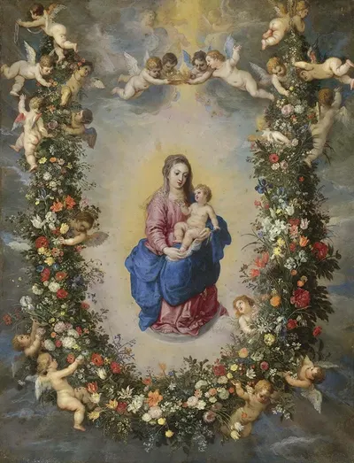 The Virgin And Child Encircled By A Garland Of Flowers Held Aloft By cherubs by Ян Брейгель Старший — digital art print…