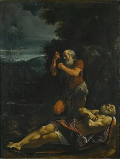 Saint Anthony Abbot Burying Saint Paul The Hermit by Lorenzo Garbieri — digital art print download