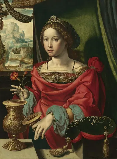 The Magdalene Seated At A Table By A Window, Opening A Gold-Encrusted Urn by Antwerp School, 1532 — digital art print…