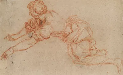 Young Woman Kneeling and Reaching Forward (verso) by Шарль де Ла Фосс, c. 1698 — digital art print download