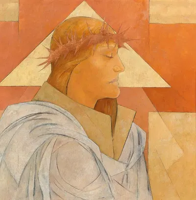 Christ With Crown Of Thorns And Triangular Halo by Aloys Wach — digital art print download