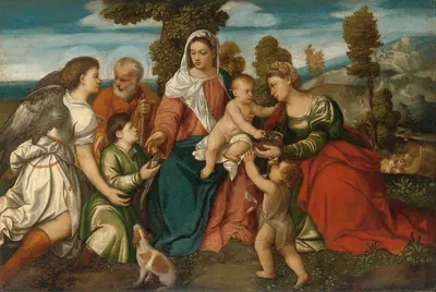 The Holy Family With Saint Dorothy And The Infant John The Baptist, And Tobias With An Angel by Bonifacio Veronese —…