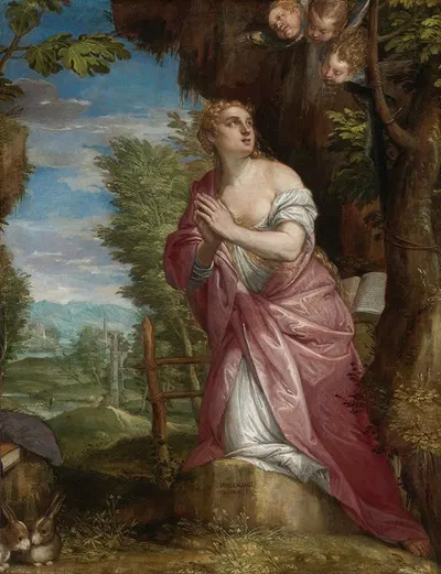The Penitent magdalene In A Landscape by Carlo Caliari — digital art print download