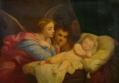 Angels Adoring The Christ Child by Шарль Ландель — digital art print download