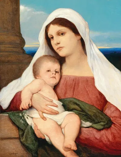 Madonna And Child In An Open Landscape by Габриэль фон Макс — digital art print download