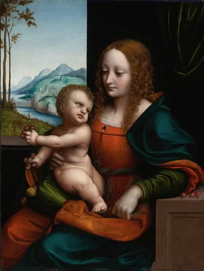 The Virgin And Child By A Window, Madonna Of The Cherries by Giampietrino (Giovanni Pietro Rizzoli) — digital art print…