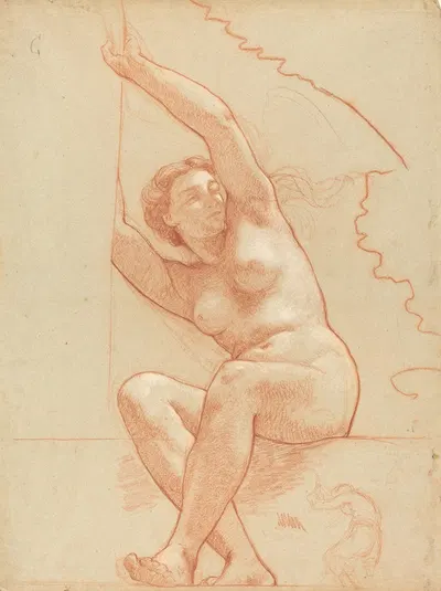 A Female Nude Seated on a Ledge by Charles Louis Müller, 1863-1866 — digital art print download