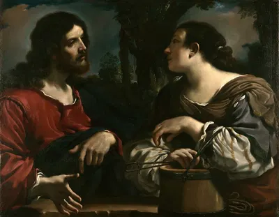 Christ And The Woman Of Samaria by Guercino, 1619-1620 — digital art print download