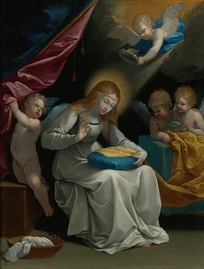 The Virgin Sewing, Accompanied By Four Angels, Known As La Couseuse by Гвидо Рени — digital art print download
