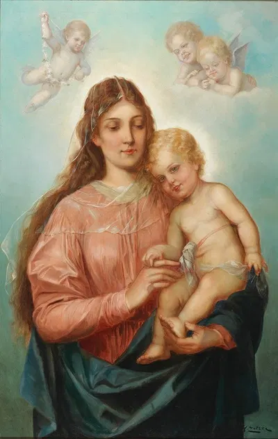 Madonna With Christ Child And Putti by Ганс Зацка — digital art print download