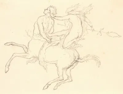 Bacchantinde siddende på ryggen af en bagbunden Kentaur. Pompejiansk motiv by Кристен Кёбке, 1838 – 1841 — digital art…