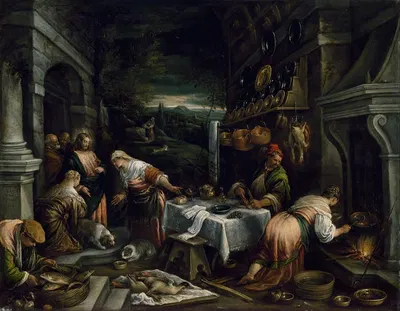Christ in the House of Mary, Martha, and Lazarus by Jacopo Bassano — digital art print download