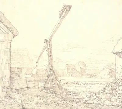 Brøndvippe i en bondegård, solskin by Кристен Кёбке, 1835 — digital art print download