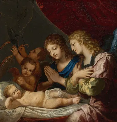 Angels Adoring The Sleeping Christ by Жак Стелла — digital art print download