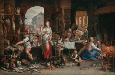 Kitchen Interior With The Parable Of The Great Supper by Иоахим Втеваль, 1605 — digital art print download