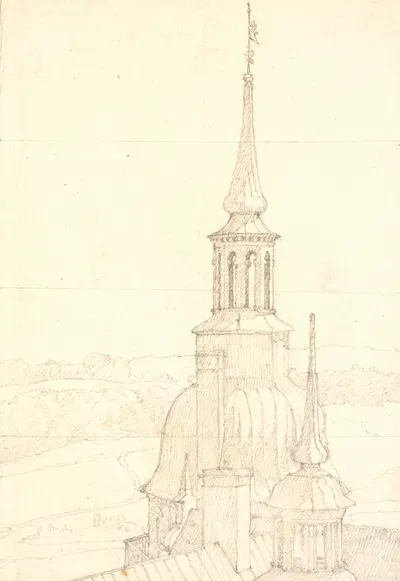 Et af de to små tårne på Frederiksborg. by Кристен Кёбке, 1834 — digital art print download
