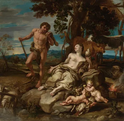 Adam And Eve With The Infants Cain And Abel by Lorenzo De' Ferrari — digital art print download
