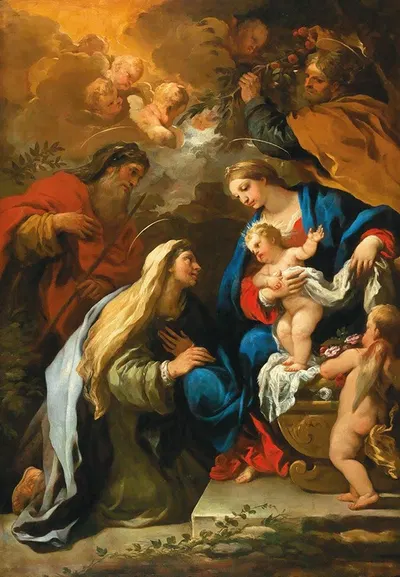 The Holy Family With Saints Anne And Joachim by Luca Giordano — digital art print download