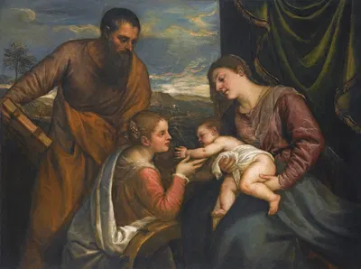 The Madonna And Child With Saints Luke And Catherine Of Alexandria by Titian — digital art print download