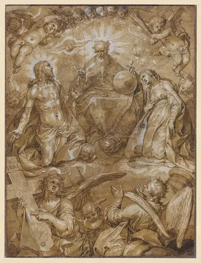 Intercession of Christ and Mary before God the Father by Abraham Bloemaert, 1615 — digital art print download