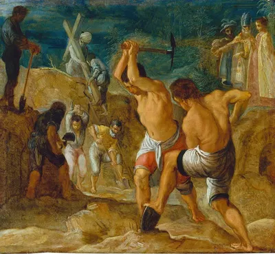 The Frankfurt Altarpiece of the Exaltation of the True Cross, The Digging for the Cross by Adam Elsheimer, 1603 – 1605 —…