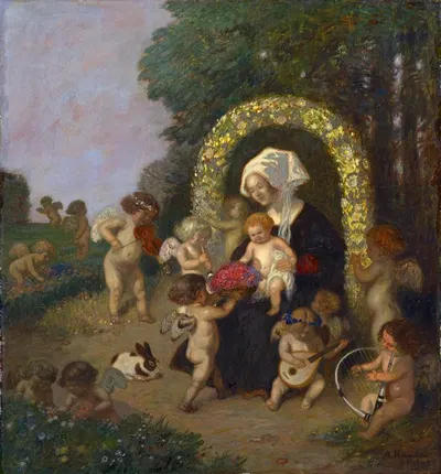 Madonna with Child in a Flower Garland by Adolf Hengeler, 1905 — digital art print download