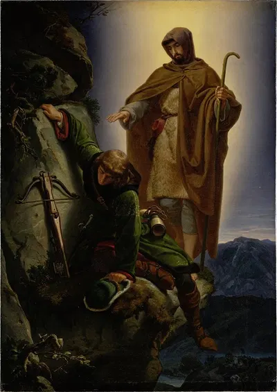 A Guardian Angel Rescuing Emperor Maximilian from the Martinswand by Альфред Ретель, 1839 — digital art print download