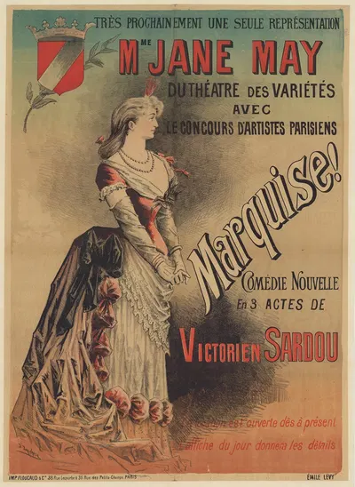 Mme Jane May du Théatre des Variétés … Marquise ! by Ж. Жоншер, 1890 — digital art print download
