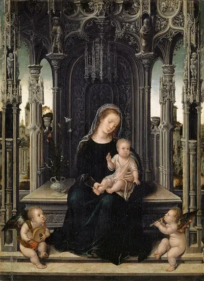 Virgin and Child with Music Making Angels by Бернард ван Орлей, 1520 — digital art print download