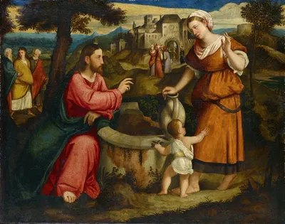Christ and the Samaritan Woman at the Fountain of Jacob at Sichar by Bonifacio Veronese — digital art print download