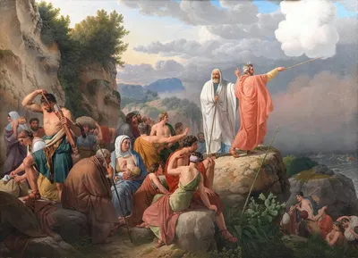 Moses lader Det Røde Hav vende tilbage og Faraos hær oversvømmes by Кристоффер Вильгельм Эккерсберг, 1815 — digital art…