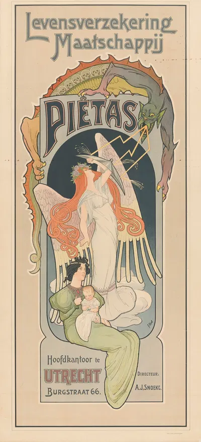 Pietas Levensverzekering Maatschappij Hoofdantor te Utrecht Burgstraat 66 by Jacques Zon, 1903 — digital art print download