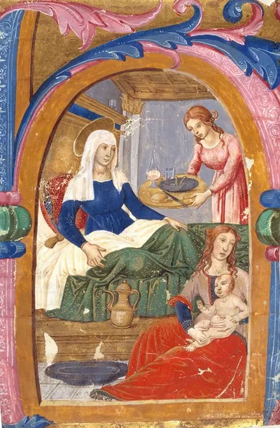 The birth of the Virgin in an initial H by Domenico Ghirlandaio, 1475 – 1499 — digital art print download