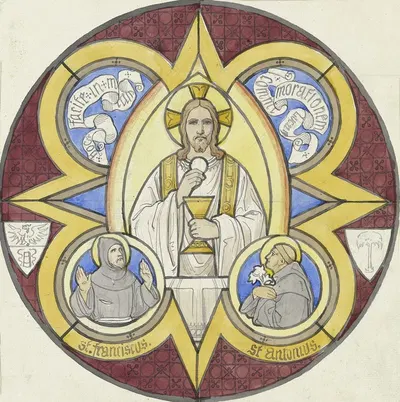 Christus mit Stola, Kelch und Hostie, daneben die Heiligen Franziskus und Antonius by Эдуард фон Штайнле, 1855 — digital…