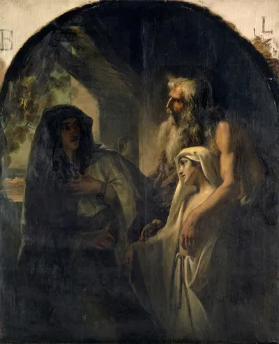 The Prophet Elijah Guiding the Widow of Zarpath Toward Her Son Awakened from Death (1. Kings 17,10–24) by Ernst…