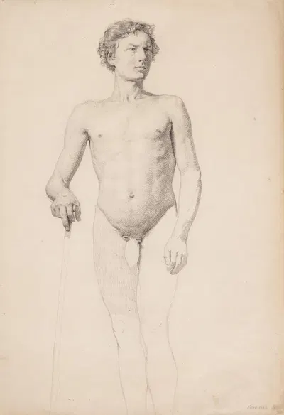 Stående mandlig akademimodel, benene kun konturerede by Кристен Кёбке, 1832 — digital art print download