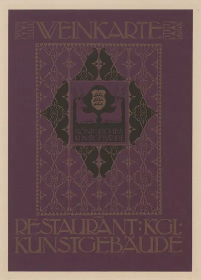 Titelblatt der Weinkarte Restaurant Kgl. Kunstgebäude zu Stuttgart by Иоганн Винценц Цисзарз — digital art print download