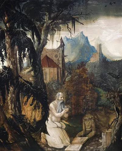 Saint Jerome in the Wilderness by Hans Leu the younger, 1515 — digital art print download