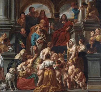 Christ blessing little Children. Suffer Little Children to Come unto me by Якоб Йордаанс, 1660 – 1669 — digital art print…