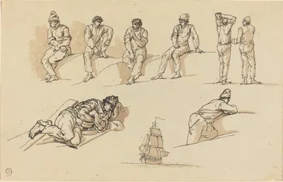 Eight Studies of Figures and a Ship at Sea by Claude-Joseph Vernet — digital art print download