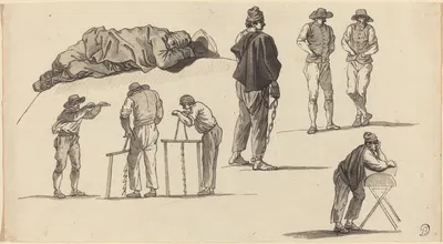 Figure Studies, Including One Man Sleeping on the Ground and Two Men Sawing by Клод-Жозеф Верне — digital art print download