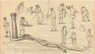 Quayside Figures and a Length of Rope Attached to a Bollard by Клод-Жозеф Верне — digital art print download