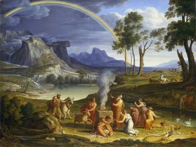 Landscape with Noah, Offering a Sacrifice of Gratitude by Иосиф Антон Кох, 1803 — digital art print download