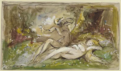 Adam erblickt die neu erschaffene Eva by Jules Lunteschütz — digital art print download