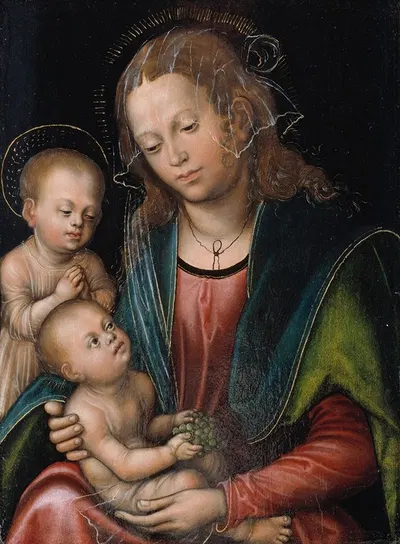 Virgin and Child Adored by the Infant St John by Lucas Cranach the Elder, 1512 – 1514 — digital art print download