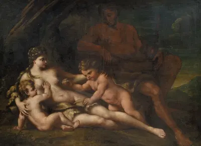 Adam and Eve with Cain and Abel by Nicola Vaccaro, 1649 – 1709 — digital art print download