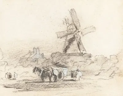 A Cart with Two Horses near a Windmill by David Cox — digital art print download