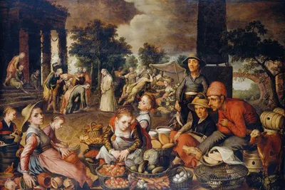 Market Scene with Christ and the Adulteress by Питер Аертсен, 1559 — digital art print download