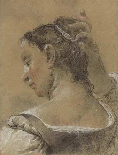 A Young Woman Fixing Her Hair by Доменико Маджиотто, c. 1745 — digital art print download