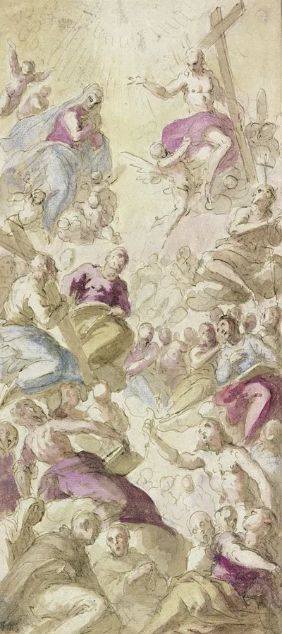 Christ and Mary in heaven surrounded by many saints by Ventura Salimbeni — digital art print download
